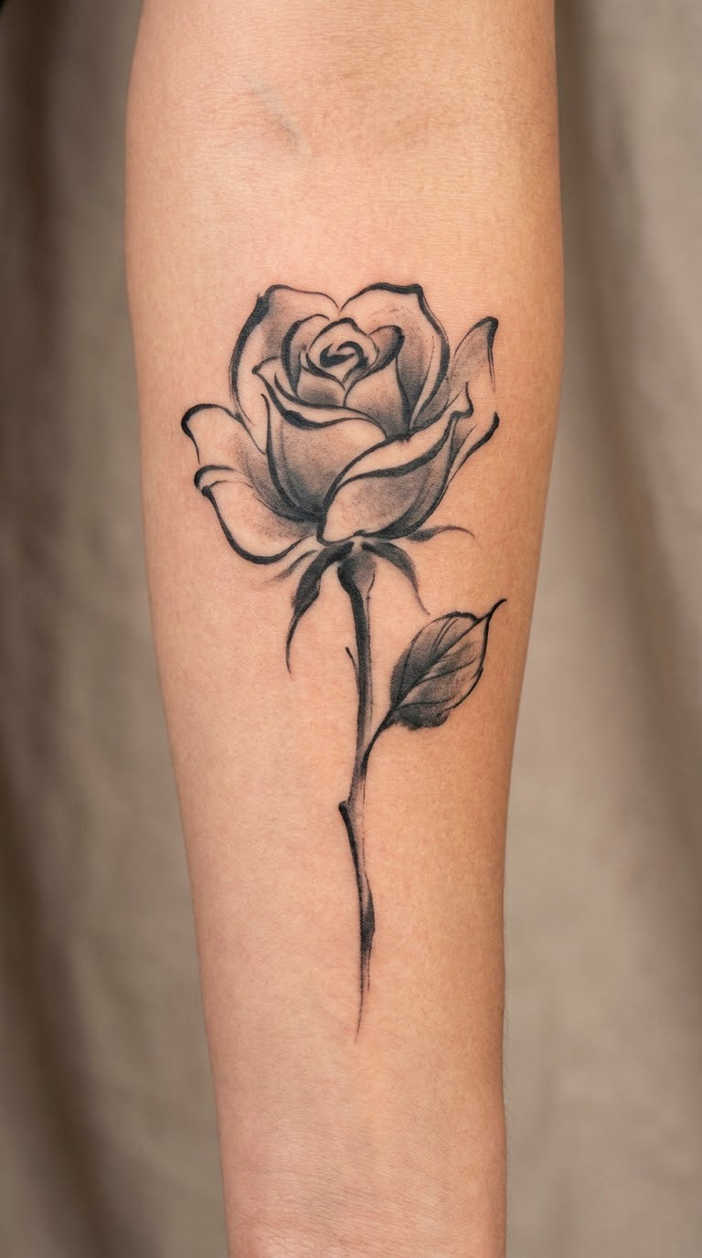 Rose in Sumi-Ink Style