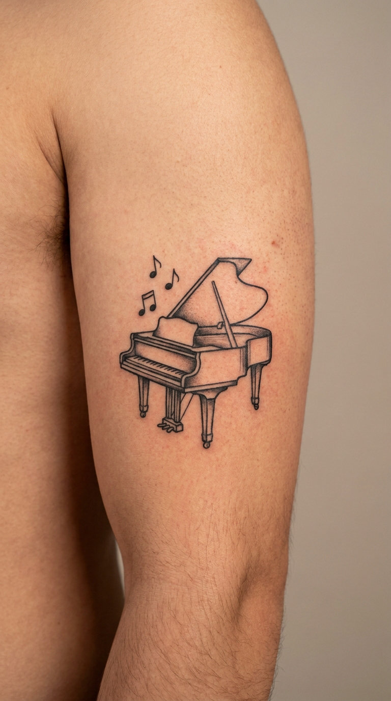 Vintage Grand Piano with Music Notes